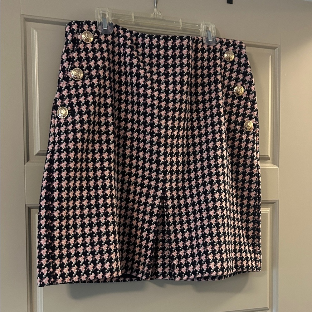 Ann Taylor Pink and Black Houndstooth Mini Skirt